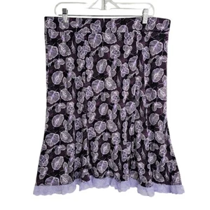 SAG HARBOR A-Line Skirt BLACK PURPLE FLORAL w LACE size L Feminine Girly Stretch - Picture 1 of 6