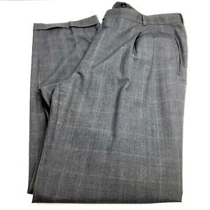 Hugo Boss Celsius Omega Wool Dress Pants 41/33 Gray Check Blue Windowpane Pleat