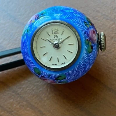 ANTIQUE COBALT BLUE GUILLOCHE ENAMEL BALL WATCH BY BUCHERER - Image 1 of 4
