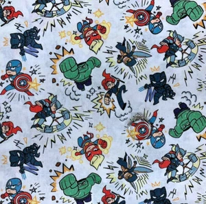 BonEFul Fabric FQ Cotton Quilt White Emoji Super Hero Baby Avengers Hulk Cat Boy - Picture 1 of 13