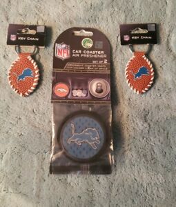 Detroit Lions key chain set of 2 and 1 set of 2 car coasters air freshener 