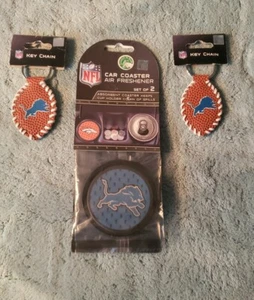 Detroit Lions key chain set of 2 and 1 set of 2 car coasters air freshener - Picture 1 of 3