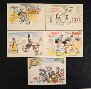 5 Cartoline Non Viaggiate Pubblicitarie Pirelli La storia della Bicicletta - Picture 1 of 2