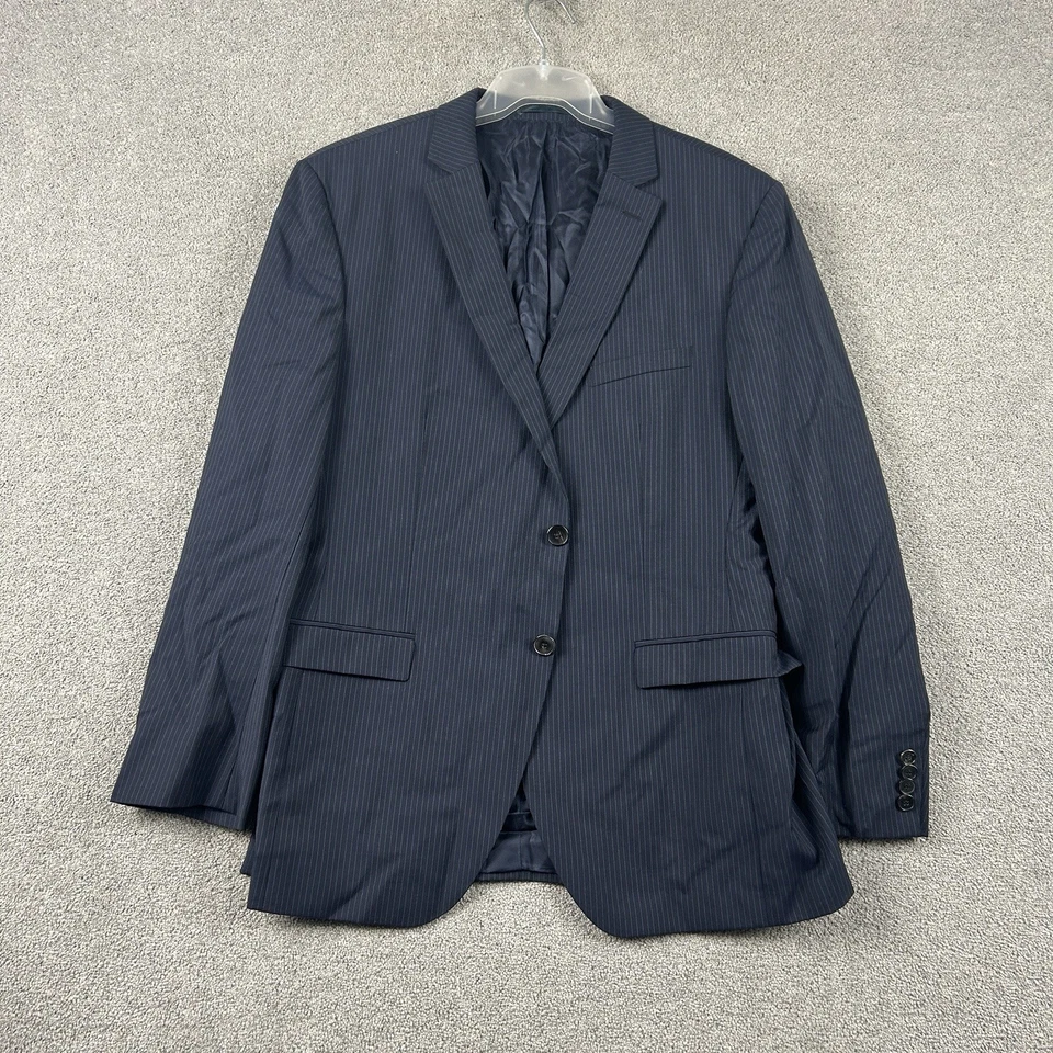 Hugo Boss Mens 40R Navy Soft Pinstriped 110 Wool Blazer Sport Coat Suit Jacket - Image 1 of 4