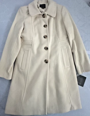 Abrigo Anne Klein Mezcla Lana Cachemira Color Crema Marfil Mujer Talla 8P Nuevo con Etiquetas Foto 1 de 4
