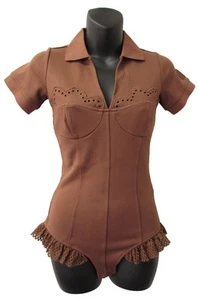 Fenty Puma By Rihanna Womens Polo Collar Bodysuit Shirt, Friar Brown, XS - Picture 1 of 4