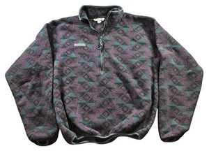 Vintage Columbia Fleece Pullover Mens Large Purple Aztec 1/4 Zip Made USA 90s - Picture 1 of 9