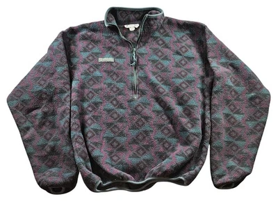 Vintage Columbia Fleece Pullover Mens Large Purple Aztec 1/4 Zip Made USA 90s - Image 1 of 4