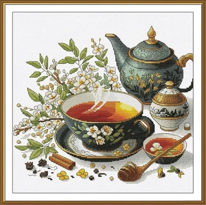 Hágalo usted mismo Kit Punto de Cruz "Aroma Jazmín" Tea Time Arte Artesanal Regalo Único - Imagen 1 de 13