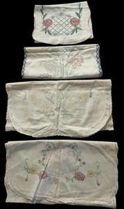 4 Vintage Unfinished Tri Chem Embroidery Dresser Table Scarves Doilies - Picture 1 of 21