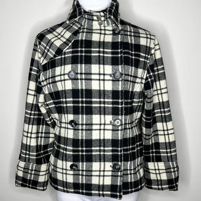 Woolrich Jacket XS Womens Moccasin Plaid Peacoat Double Breasted Wool Zip Cuffs - Image 1 of 4