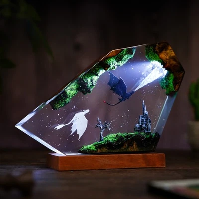 Toothless & Light Fury Epoxy Resin Lamp | How to Train Your Dragon Gift - Image 1 of 4