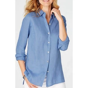 J. Jill Airy Buttondown Shirt Size L Lapis Blue Top Cotton Old Money Classic - Picture 1 of 12