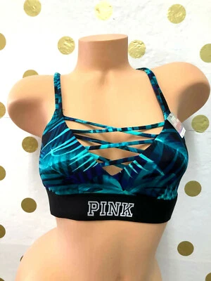 Sutiã esportivo Victoria's Secret rosa Ultimate sem forro com tiras tropical pequeno novo com etiquetas - Imagem 1 de 3