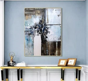 Elegant painting wall art Abstract Hand painted Canvas brown Turquoise blue - Picture 1 of 7