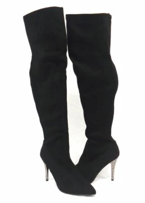 ☘️ NUEVAS $149 Botas de Tacón Alto Nina Rocklin Tela Negra Sobre la Rodilla Glamurosas Talla 9M ☘️ Foto 1 de 4