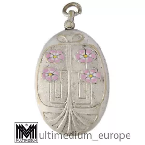 Antiker Jugendstil Erhard und Söhne Silber Spiegel Medaillon Emaille Anhänger - Bild 1 von 4