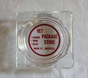 Vintage Vet Package Store Glass Ashtray Main St Medfield MA Used VGC - Picture 1 of 5