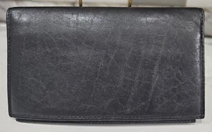 Womens Mens Black Leather Fold Over Wallet Purse - Multiple Card Sections - Picture 1 of 4