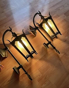 Antique Early 1900s Original Gothic Mission Arts HUGE Brass Copper Light Sconces - Picture 1 of 24