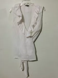 Ralph Lauren Size XL White Side Tie Ruffle Top Blouse Women Stylish 100% Cotton - Picture 1 of 2