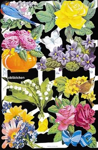 # GLANZBILDER # MLP 1546, Blumen - Bogen mit Vögeln und Schmetterlingen, selten - Bild 1 von 1