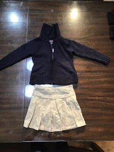 French Toast GIRL SWEATER cardigan SKIRT beige navy SZ 5 Girl School UNIFORM - Picture 1 of 9