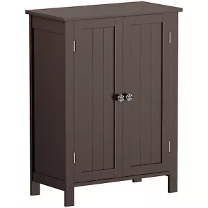 Brown Bathroom Floor Storage Cabinet with Double Door Adjustable Shelf Organizer - Picture 1 of 24