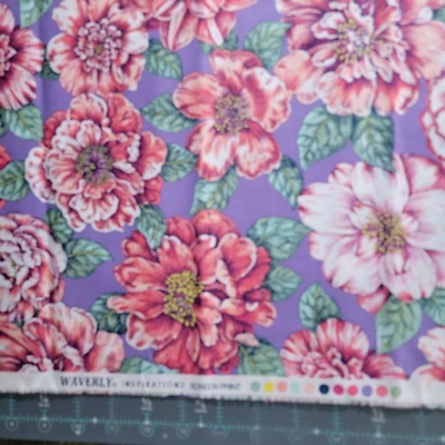 2  yds Waverly Inspirations Screen Print Large Floral on Lavender - Image 1 of 2
