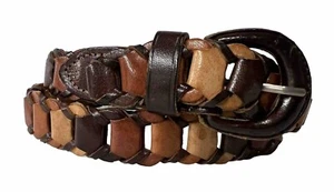 Unique! 1” Multi Shade Genuine Leather Brown Woven Women’s Belt Size Small - Picture 1 of 4