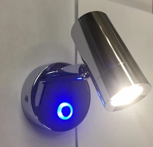 RV Marine 12V LED Chrome Directional Reading Light with Blue Backlit Switch - Picture 1 of 7