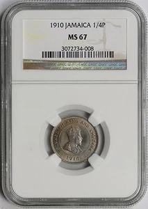 1910 1/4P NGC MS 67 (1/4 Penny) Jamaica - Picture 1 of 4
