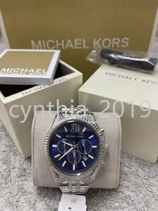 New Michael Kors MK8280 Lexington Chronograph Navy Dial Silver Tone Men's Watch - Picture 1 of 3