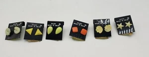 1980s Nylon Wash N Wear Earrings 6 Pairs Multicolor Multi Shapes Lot 2 NOS - Picture 1 of 2