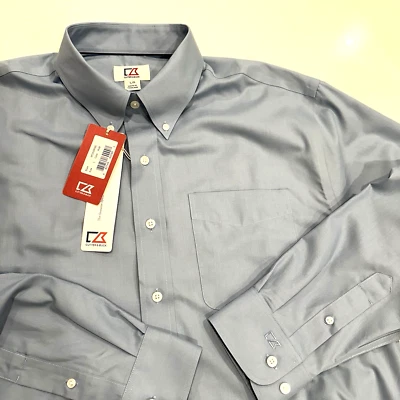 NEW Cutter & Buck Men’s Large Easy Care Blue Button Up Shirt Polyester Blend - Image 1 of 4