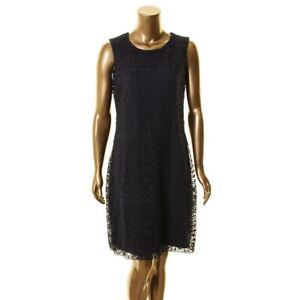 DONNA KARAN NEW Women's Navy Geometric-lace Sleeveless Sheath Dress 10 TEDO