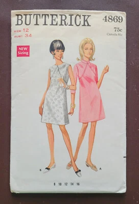 B-4869 Vintage Dress Sewing Pattern Butterick Bust 34 Complete - Image 1 of 3