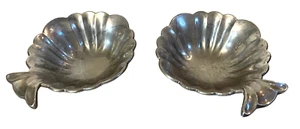 Vintage Set 2 Pewter Footed Clam Shell Cocktail Sauce Dip Condiment Trinket Dish - Picture 1 of 3