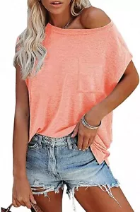Women Crew Neck T-Shirt Short Sleeve Tops Summer Solid Basic (Pink,Size:XL) - Picture 1 of 6