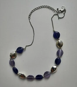 Marks And Spencer M&S Necklace Silver Tone Mauve Beaded Signed - Picture 1 of 1