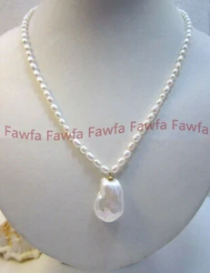 6-7mm Genuine Natural South Sea White Baroque Cultured Pearl Pendant Necklace 18 - Picture 1 of 6