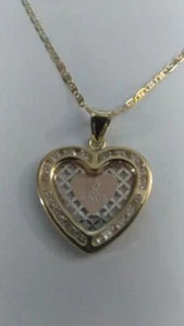 14K Solid Gold Quinceanera Pendant with Valentino 3 tone Chain 15 anos Pendant. - Picture 1 of 3