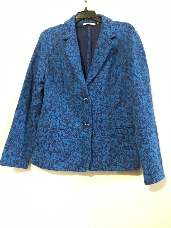Chaqueta Blazer Isaac Mizrahi Talla M Floral Azul Mujer Corte Moderno Mezcla de Algodón Foto 1 de 4