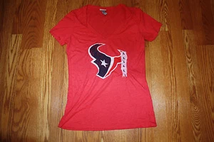 NEW Womens NFL TEXANS FOOTBALL Red Fitted Short Sleeve V-Neck Shirt L - Picture 1 of 2