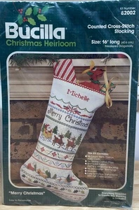 Bucilla Merry Christmas Counted Cross Stitch Stocking Kit 82002 16” Long - Picture 1 of 5