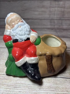 Vintage handbemalter Keramik schlafender Weihnachtsmann Übertopf Albertas Form 6,5 x 5,5 Zoll - Bild 1 von 9