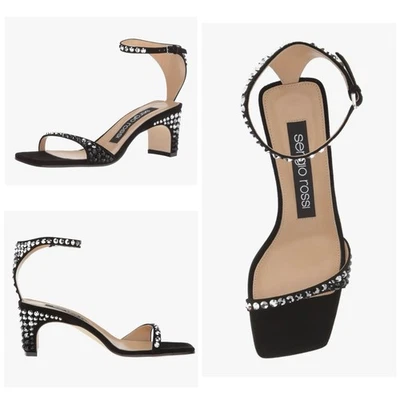 Nueva Sandalia Sergio Rossi Cristal Embellecido Gamuza Tacón Medio Negra Talla: 36 (US 6) Foto 1 de 4
