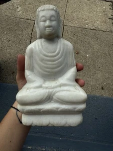 Vintage Hand Carved White Marble Stone Buddha Figurine Statue - Picture 1 of 11