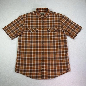 Duluth Trading Men's Shirt Large Tall Brown Plaid Short Sleeve Button Up Casual - Picture 1 of 8