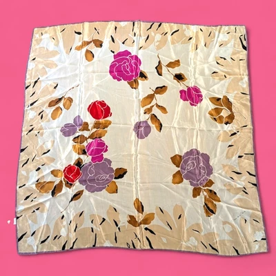 Vtg OSCAR DE LA RENTA Scarf Silk Rose Flower Accessory Street 30" Square 1C - Image 1 of 4